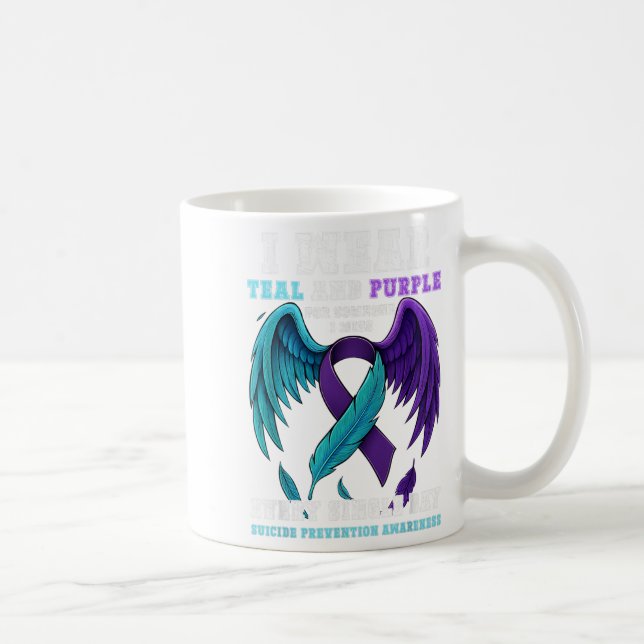 I Wear Teal &amp; Purple Ribbon Suicide Prevention Coffee Mug (Right)