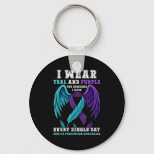 I Wear Teal & Purple Ribbon Suicide Prevention Key Ring