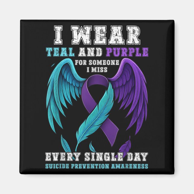 I Wear Teal &amp; Purple Ribbon Suicide Prevention Magnet (Front)