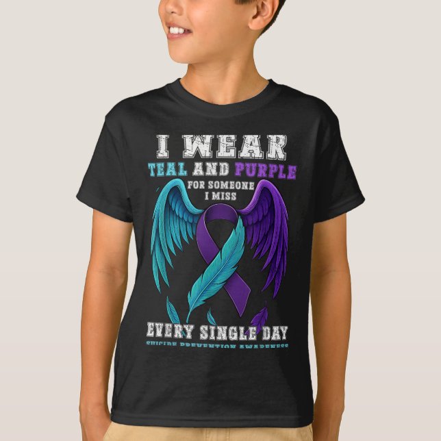 I Wear Teal &amp; Purple Ribbon Suicide Prevention T-Shirt (Front)