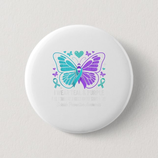 I Wear Teal &amp; Purple Suicide Prevention Awaren 6 Cm Round Badge (Front)