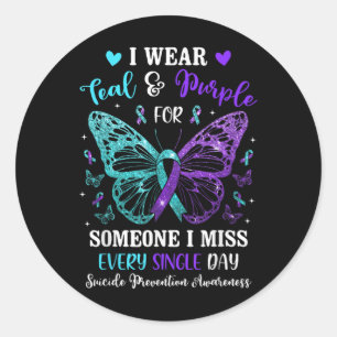 I Wear Teal &amp; Purple Suicide Prevention Awaren Classic Round Sticker