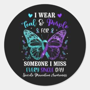 I Wear Teal &amp; Purple Suicide Prevention Awaren Classic Round Sticker