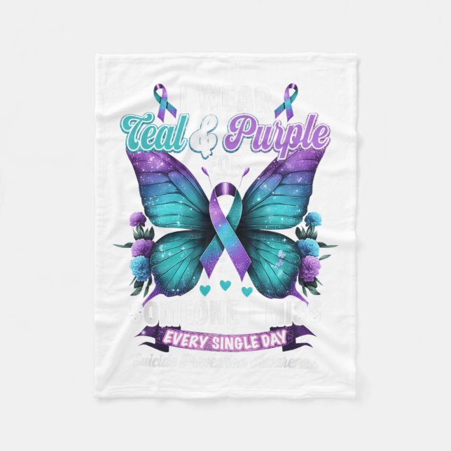 I Wear Teal &amp; Purple Suicide Prevention Awaren Fleece Blanket (Front)