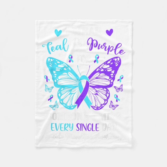 I Wear Teal &amp; Purple Suicide Prevention Awaren Fleece Blanket (Front)