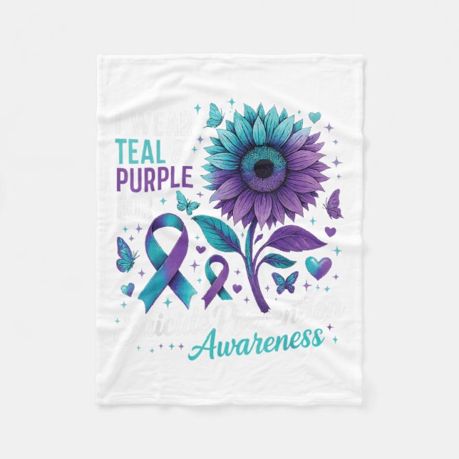 I Wear Teal &amp; Purple Suicide Prevention Awaren Fleece Blanket (Front)