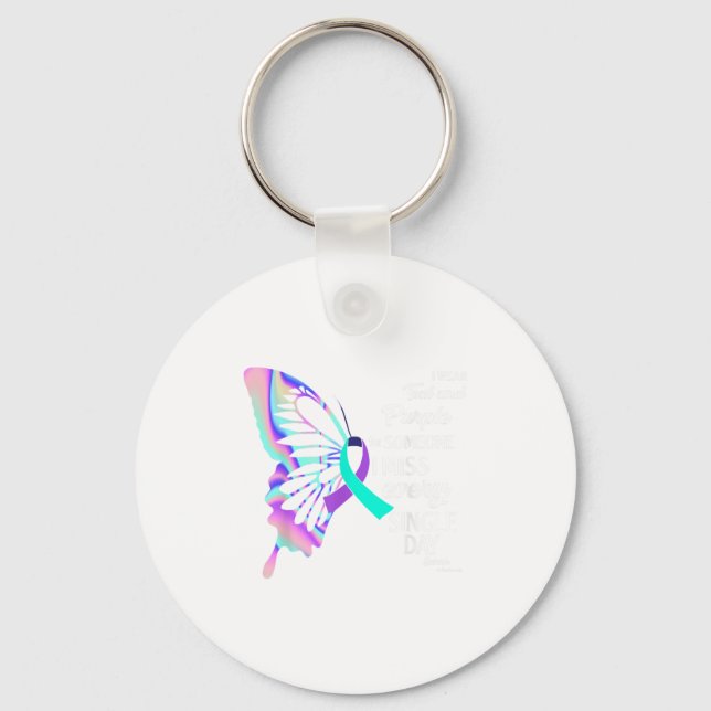 I Wear Teal &amp; Purple Suicide Prevention Awaren Key Ring (Front)