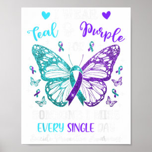 I Wear Teal & Purple Suicide Prevention Awaren Poster