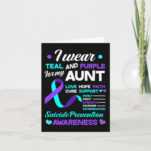 I Wear Teal and Purple For My Aunt Suicide Prevent Card (Front)