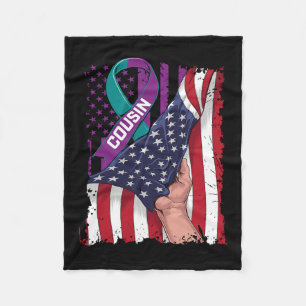 I Wear Teal And Purple For My Cousin Suicide Aware Fleece Blanket