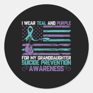 I Wear Teal And Purple For My Granddaughter Suicid Classic Round Sticker