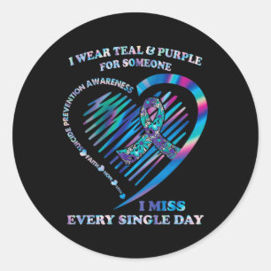 I Wear Teal and Purple Heart Suicide Prevention Aw Classic Round Sticker
