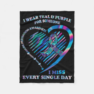 I Wear Teal And Purple Heart Suicide Prevention Aw Fleece Blanket
