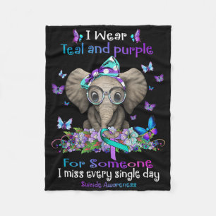 I Wear Teal And Purple Suicide Awareness Elephant  Fleece Blanket