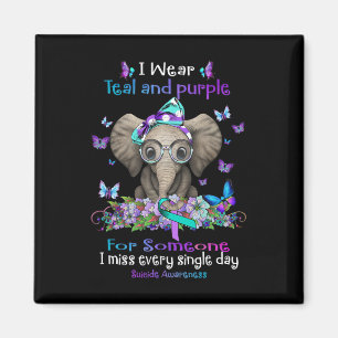 I Wear Teal And Purple Suicide Awareness Elephant Magnet