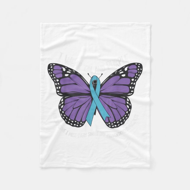 I Wear Teal And Purple Suicide Awareness Mental He Fleece Blanket (Front)