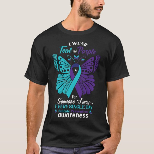 I Wear Teal and Purple Suicide Awareness Mental He T-Shirt (Front)