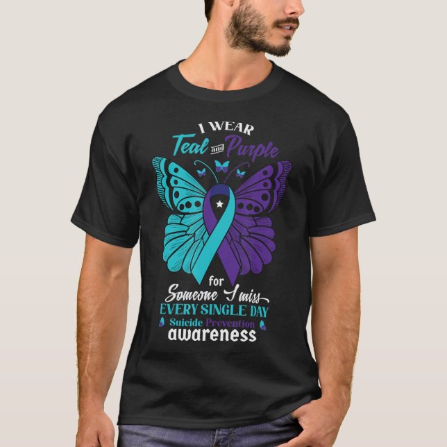 I Wear Teal and Purple Suicide Awareness Mental He T-Shirt (Front)