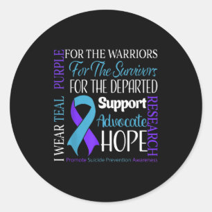 I Wear Teal And Purple Teal Purple Ribbon Suicide Classic Round Sticker