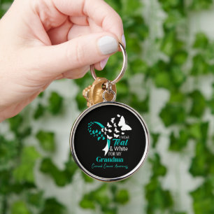 I Wear Teal And White My Grandma Cervical Cancer Key Ring
