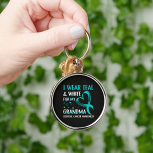 I Wear Teal And White My Grandma Cervical Cancer Key Ring