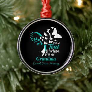 I Wear Teal And White My Grandma Cervical Cancer Metal Ornament