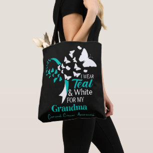 I Wear Teal And White My Grandma Cervical Cancer Tote Bag