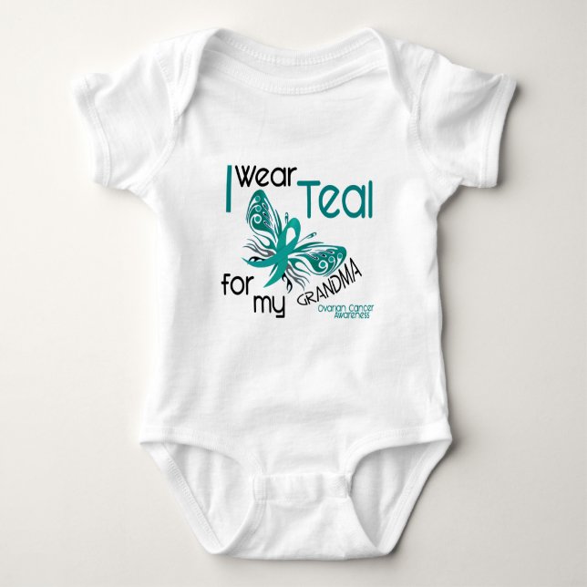 I Wear Teal For My Grandma 45 Ovarian Cancer Baby Bodysuit (Front)