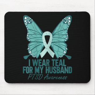 I Wear Teal For My Husband PTSD Awareness Teal Rib Mouse Pad