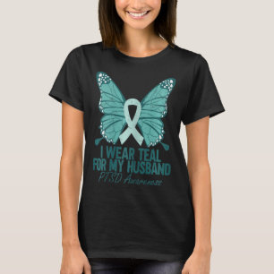 I Wear Teal For My Husband PTSD Awareness Teal Rib T-Shirt