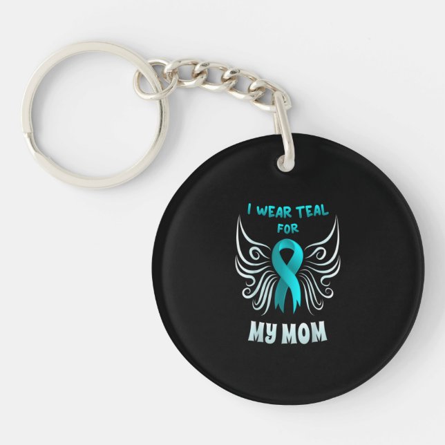 I Wear Teal For My Mum Teal Ribbon Butterfly Key Ring (Front)
