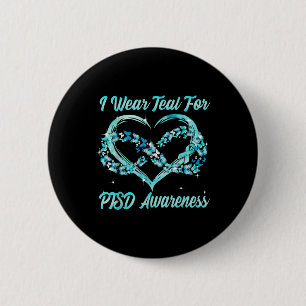 I Wear Teal For Ptsd Awareness Heart Butterfly  6 Cm Round Badge