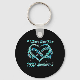 I Wear Teal For Ptsd Awareness Heart Butterfly  Key Ring
