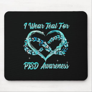 I Wear Teal For Ptsd Awareness Heart Butterfly Mouse Pad