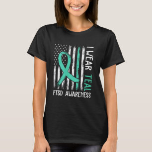 I Wear Teal For PTSD Awareness Ribbon Heart T-Shirt