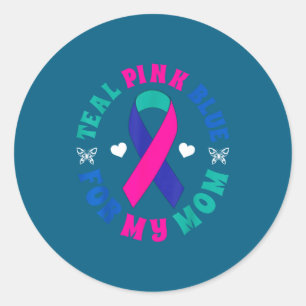 I wear teal pink blue for my mom thyroid ribbon classic round sticker