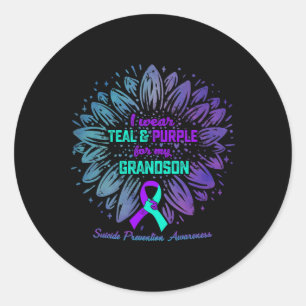 I Wear Teal Purple For Grandson Suicide Prevention Classic Round Sticker