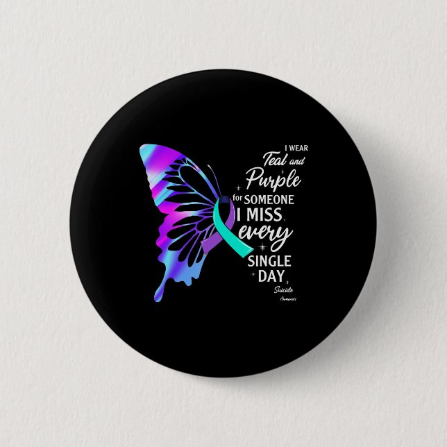 I Wear Teal Purple For Memorial Suicide Prevention 6 Cm Round Badge (Front)