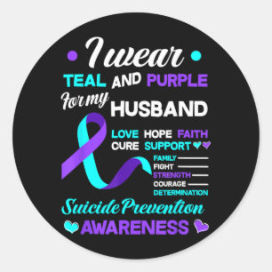 I Wear Teal Purple For My Husband Prevention Classic Round Sticker