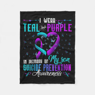 I Wear Teal Purple For My Son Prevention Awareness Fleece Blanket