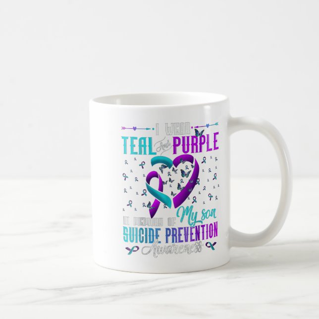 I Wear Teal Purple For My Son Suicide Prevention A Coffee Mug (Right)