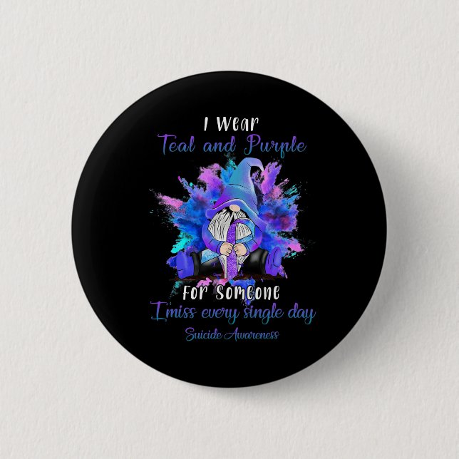I Wear Teal Purple For Someone Gnome Suicide Aware 6 Cm Round Badge (Front)