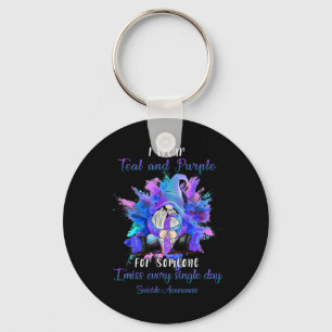 I Wear Teal Purple For Someone Gnome Suicide Aware Key Ring