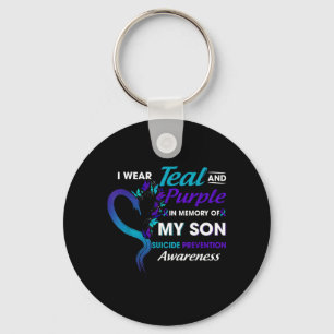 I Wear Teal Purple In Memory Of My Son Prevention Key Ring