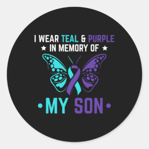 I Wear Teal Purple In Memory Of My Son Suicide Awa Classic Round Sticker