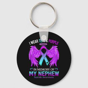 I Wear Teal Purple In Memory Of Nephew Suicide Awa Key Ring