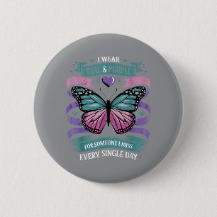 I Wear Teal Purple Prevention Awareness Butterfly 6 Cm Round Badge