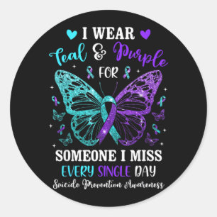 I Wear Teal Purple Prevention Awareness Butterfly Classic Round Sticker