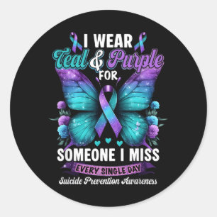 I Wear Teal Purple Prevention Awareness Butterfly Classic Round Sticker