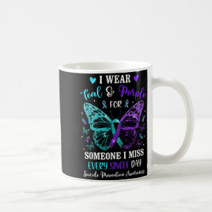 I Wear Teal Purple Prevention Awareness Butterfly Coffee Mug
